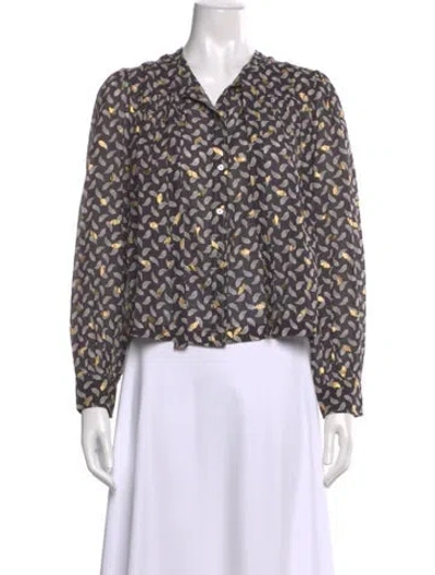 Pre-owned Doen Patterned Long Sleeve Blouse In Multi