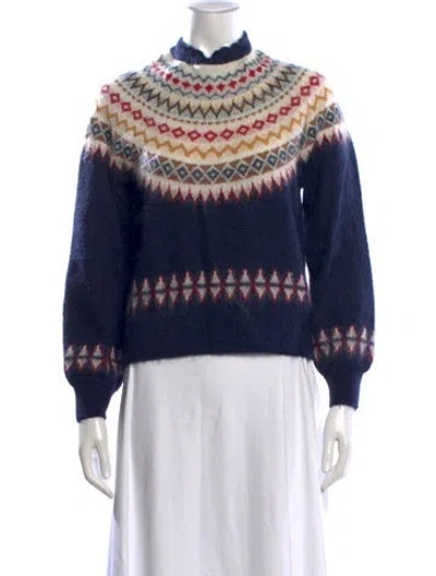 Pre-owned Doen Patterned Mock Neck Sweater In Blue