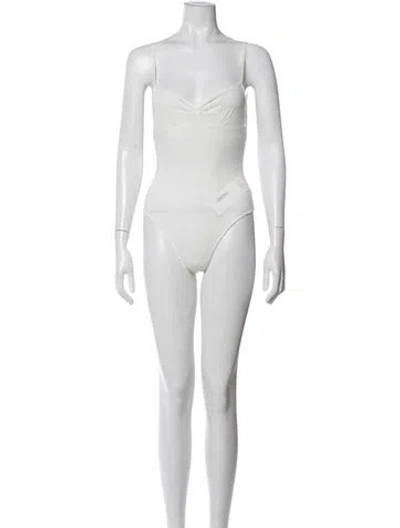 Pre-owned Doen Patterned Scoop Neck Bodysuit W/ Tags In White