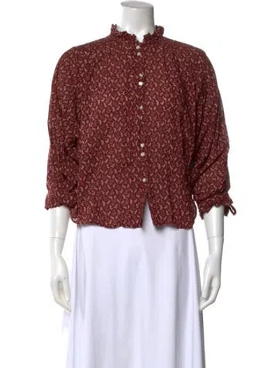 Pre-owned Doen Patterned Three-quarter Sleeve Blouse In Burgundy