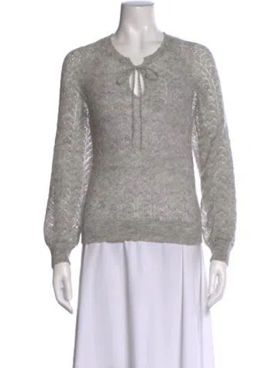 Pre-owned Doen Patterned Tie Neck Sweater In Gray