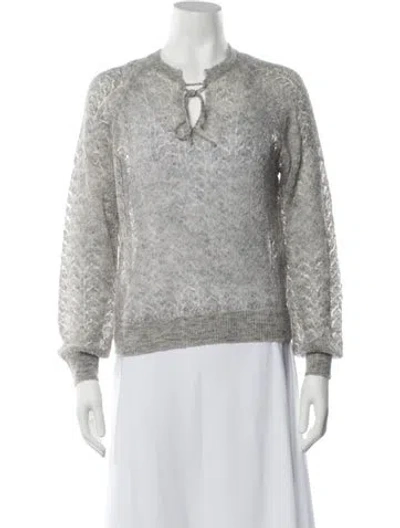Pre-owned Doen Patterned Tie Neck Sweater In Grey