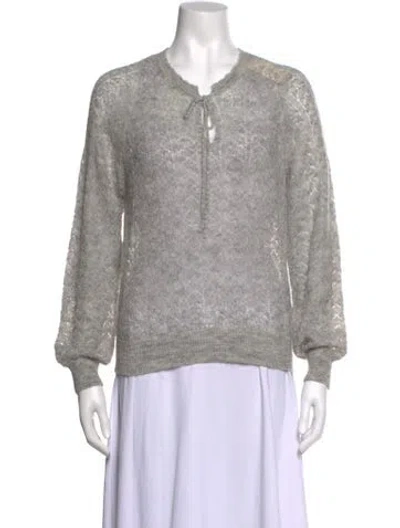 Pre-owned Doen Patterned Tie Neck Sweater W/ Tags In Grey