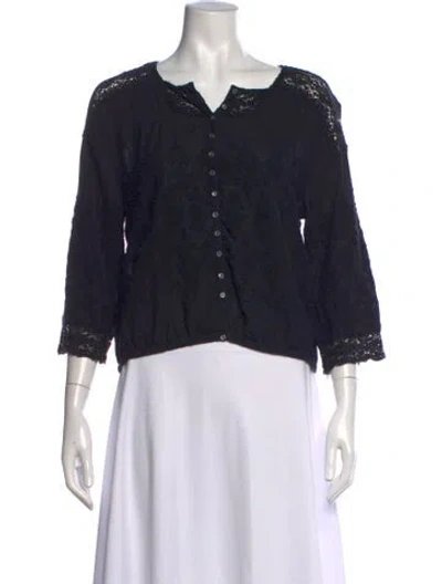 Pre-owned Doen Patterned V-neck Blouse In Black