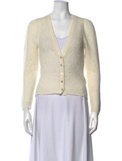 Pre-owned Doen Patterned V-neck Sweater In White