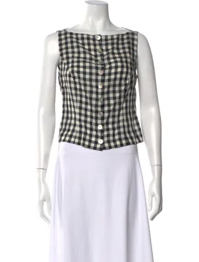 Pre-owned Doen Plaid Print Bateau Neckline Blouse In Multicolor