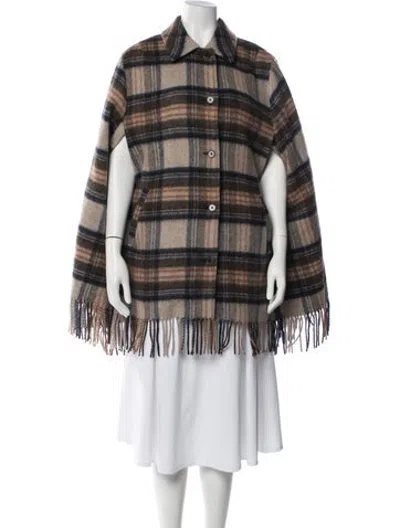 Pre-owned Doen Plaid Print Cape In Brown