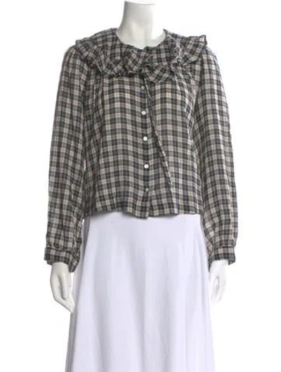 Pre-owned Doen Plaid Print Crew Neck Blouse