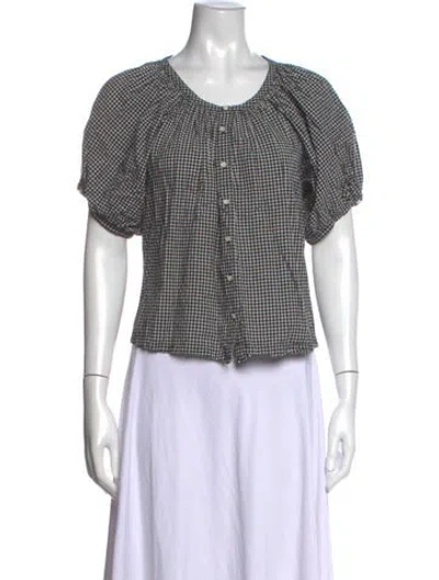 Pre-owned Doen Plaid Print Crew Neck Blouse In Black