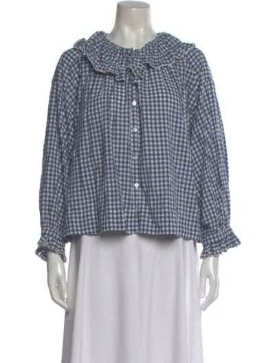 Pre-owned Doen Plaid Print Crew Neck Blouse In Blue