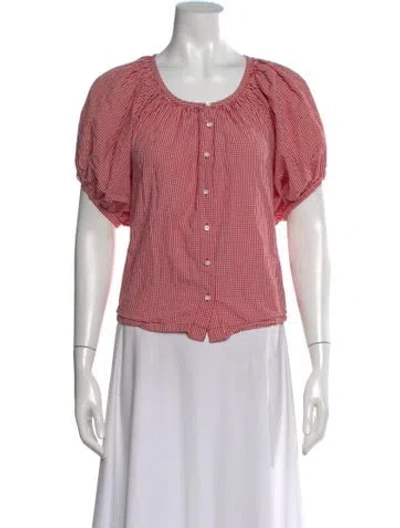 Pre-owned Doen Plaid Print Crew Neck Blouse In Red