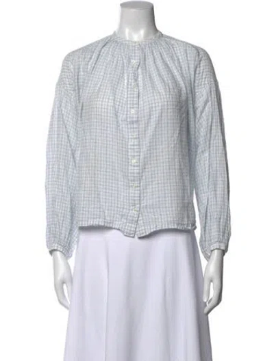 Pre-owned Doen Plaid Print Crew Neck Blouse In White