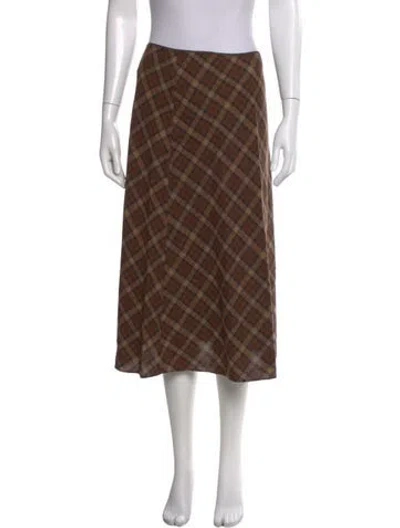 Pre-owned Doen Plaid Print Knee-length Skirt In Brown