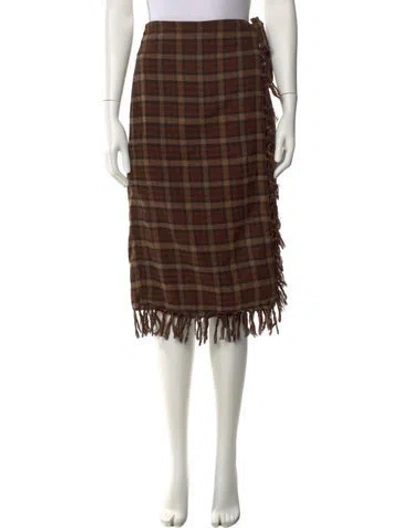Pre-owned Doen Plaid Print Knee-length Skirt W/ Tags In Brown