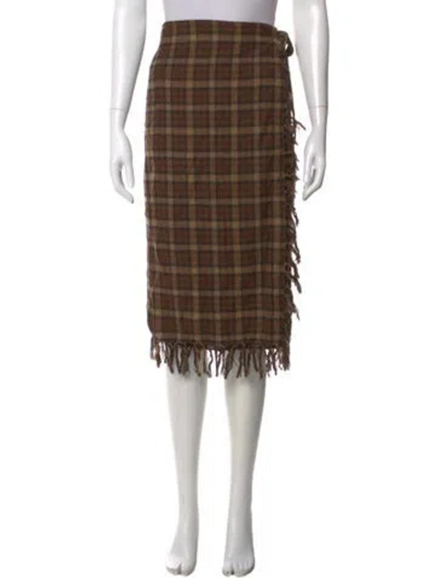 Pre-owned Doen Plaid Print Knee-length Skirt W/ Tags In Brown