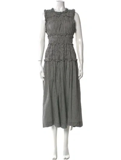 Pre-owned Doen Plaid Print Long Dress In Black