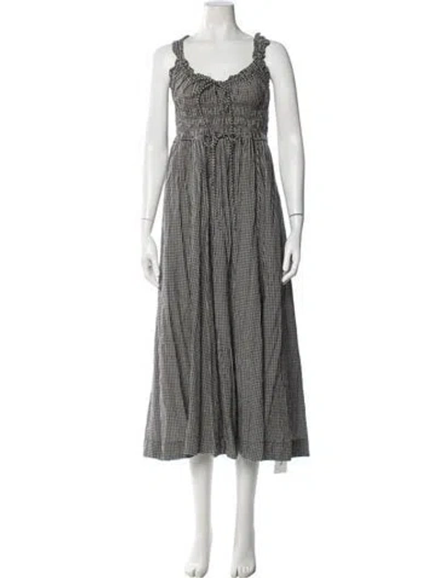 Pre-owned Doen Plaid Print Long Dress In Black