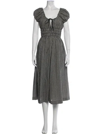 Pre-owned Doen Plaid Print Long Dress In Black