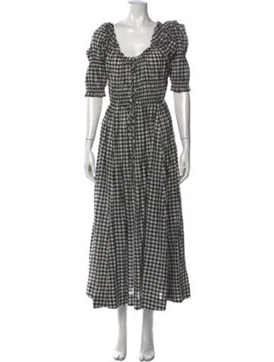 Pre-owned Doen Plaid Print Long Dress In Black