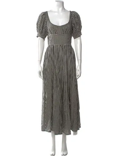 Pre-owned Doen Plaid Print Long Dress In Black
