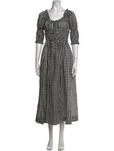 Pre-owned Doen Plaid Print Long Dress In Black