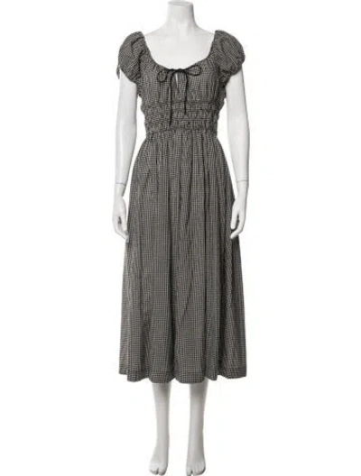 Pre-owned Doen Plaid Print Long Dress In Black