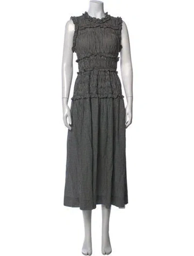 Pre-owned Doen Plaid Print Long Dress In Black