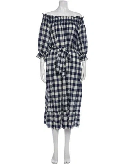 Pre-owned Doen Plaid Print Long Dress In Blue