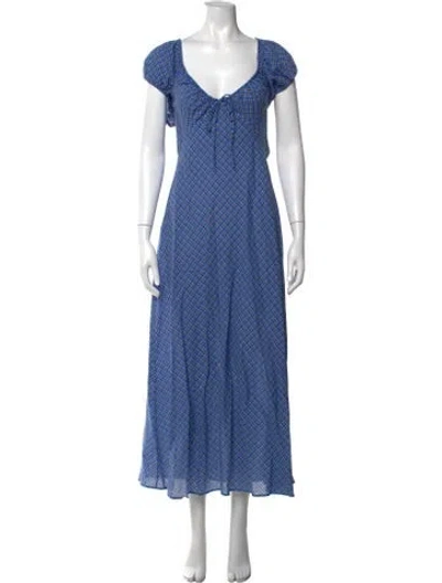 Pre-owned Doen Plaid Print Long Dress In Blue