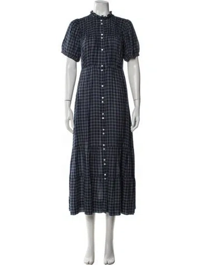 Pre-owned Doen Plaid Print Long Dress In Blue