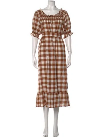 Pre-owned Doen Plaid Print Long Dress In Brown