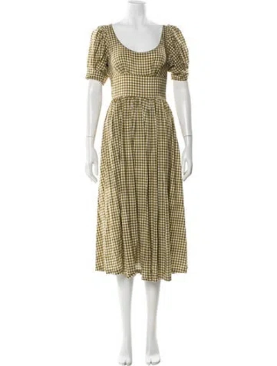 Pre-owned Doen Plaid Print Long Dress In Green