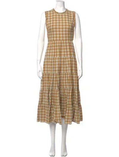 Pre-owned Doen Plaid Print Long Dress In Multi