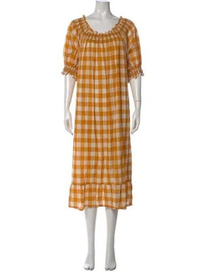 Pre-owned Doen Plaid Print Long Dress In Multi