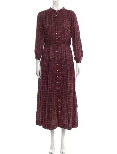 Pre-owned Doen Plaid Print Long Dress In Red