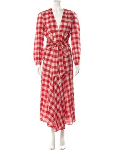 Pre-owned Doen Plaid Print Long Dress In Red