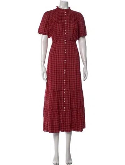 Pre-owned Doen Plaid Print Long Dress In Red