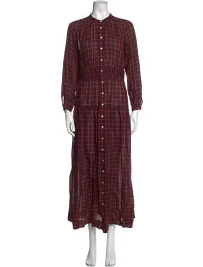 Pre-owned Doen Plaid Print Long Dress In Red