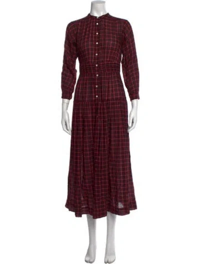 Pre-owned Doen Plaid Print Long Dress In Red