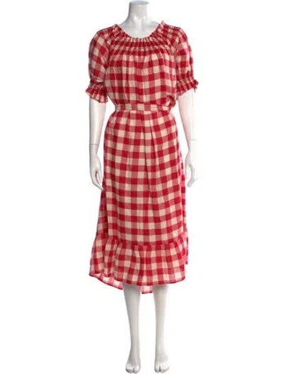 Pre-owned Doen Plaid Print Long Dress In Red