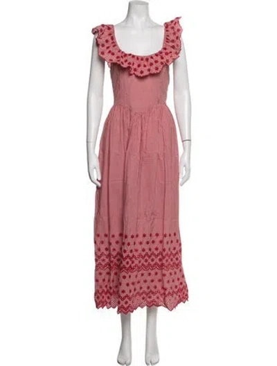 Pre-owned Doen Plaid Print Long Dress In Red