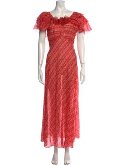 Pre-owned Doen Plaid Print Long Dress In Red