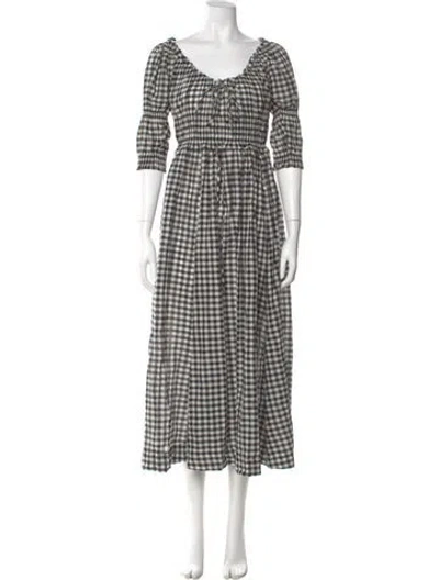 Pre-owned Doen Plaid Print Long Dress W/ Tags In Black
