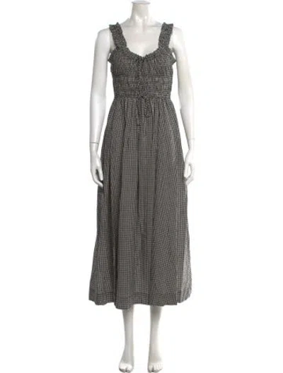 Pre-owned Doen Plaid Print Long Dress W/ Tags In Black