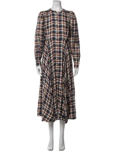 Pre-owned Doen Plaid Print Long Dress W/ Tags In Multi