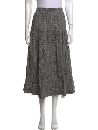 Pre-owned Doen Plaid Print Long Skirt In Black