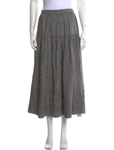 Pre-owned Doen Plaid Print Long Skirt In Black