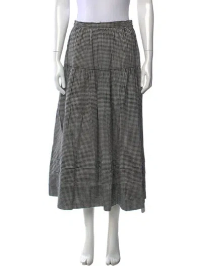 Pre-owned Doen Plaid Print Long Skirt In Black