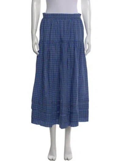 Pre-owned Doen Plaid Print Long Skirt In Blue