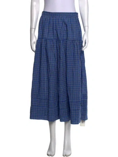 Pre-owned Doen Plaid Print Long Skirt In Blue